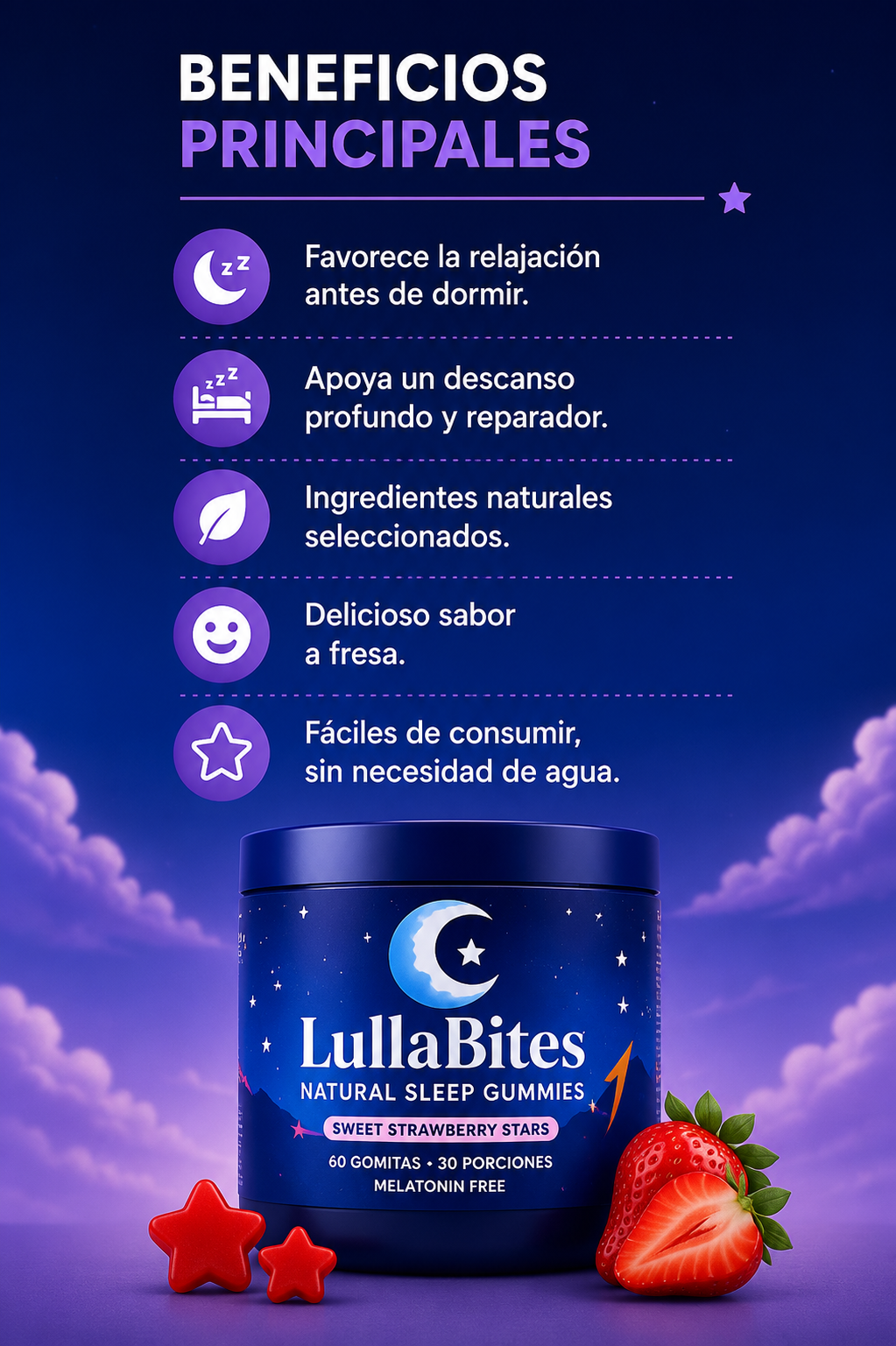 🌙 LullaBites® Gomitas Naturales para Dormir (Pack de 60 Gomitas)
