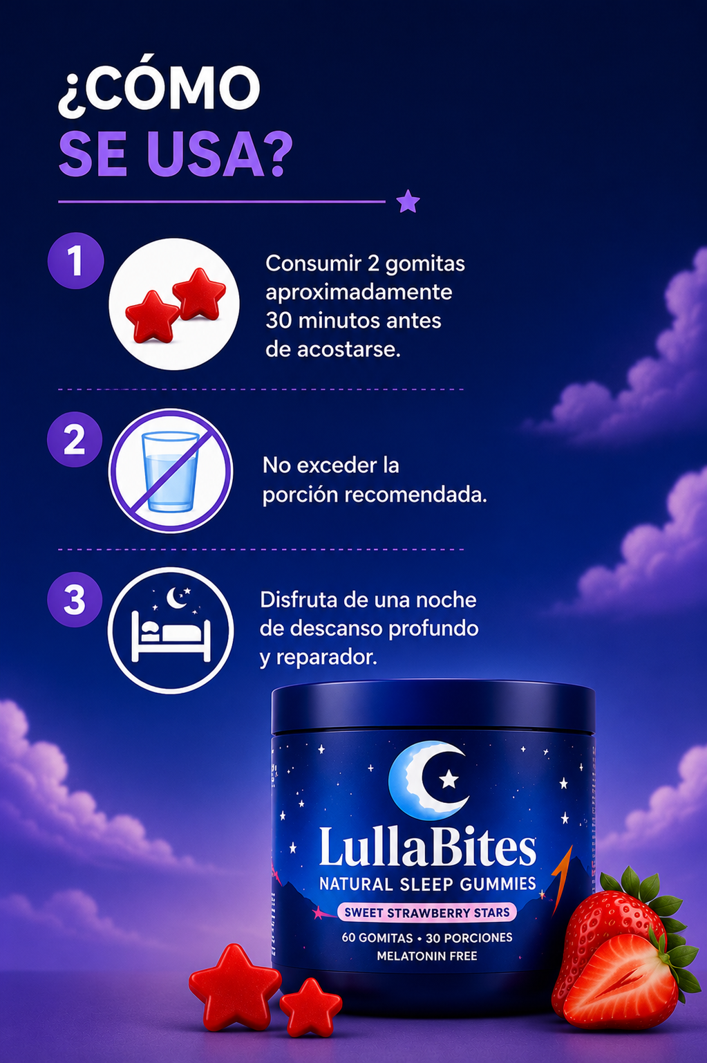 🌙 LullaBites® Gomitas Naturales para Dormir (Pack de 60 Gomitas)