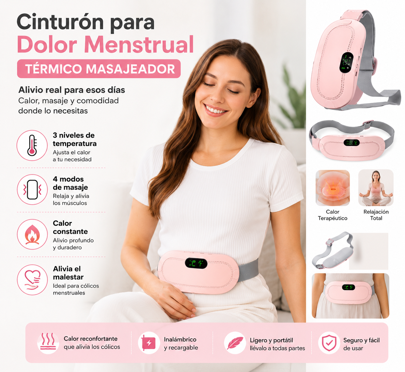💗 Cinturón Térmico Masajeador para Dolor Menstrual